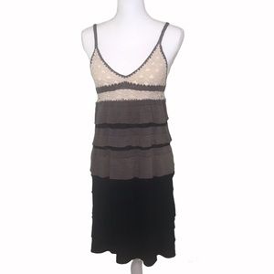Hazel Boho Cream Crochet Top Black and Brown Tiered Tank Dress Medium / Large